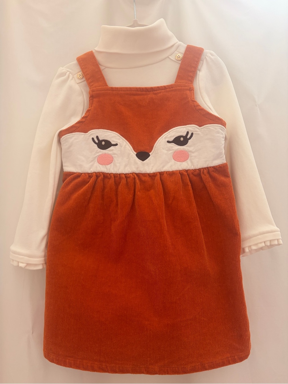 Gymboree Orange Fox Corduroy Pinafore with Cream Top